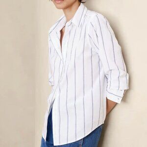NWT Classic Cotton White Striped Button Down Long Sleeve Shirt
